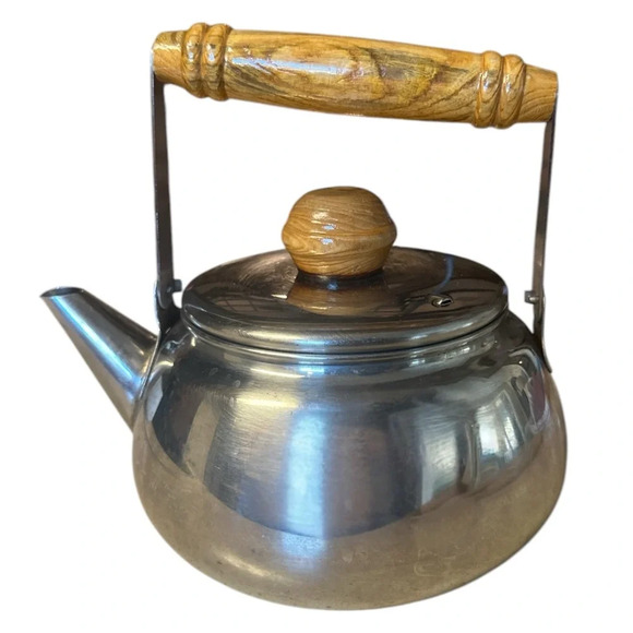 Vintage Stainless steel teapot with wooden handle - Picture 1 of 6